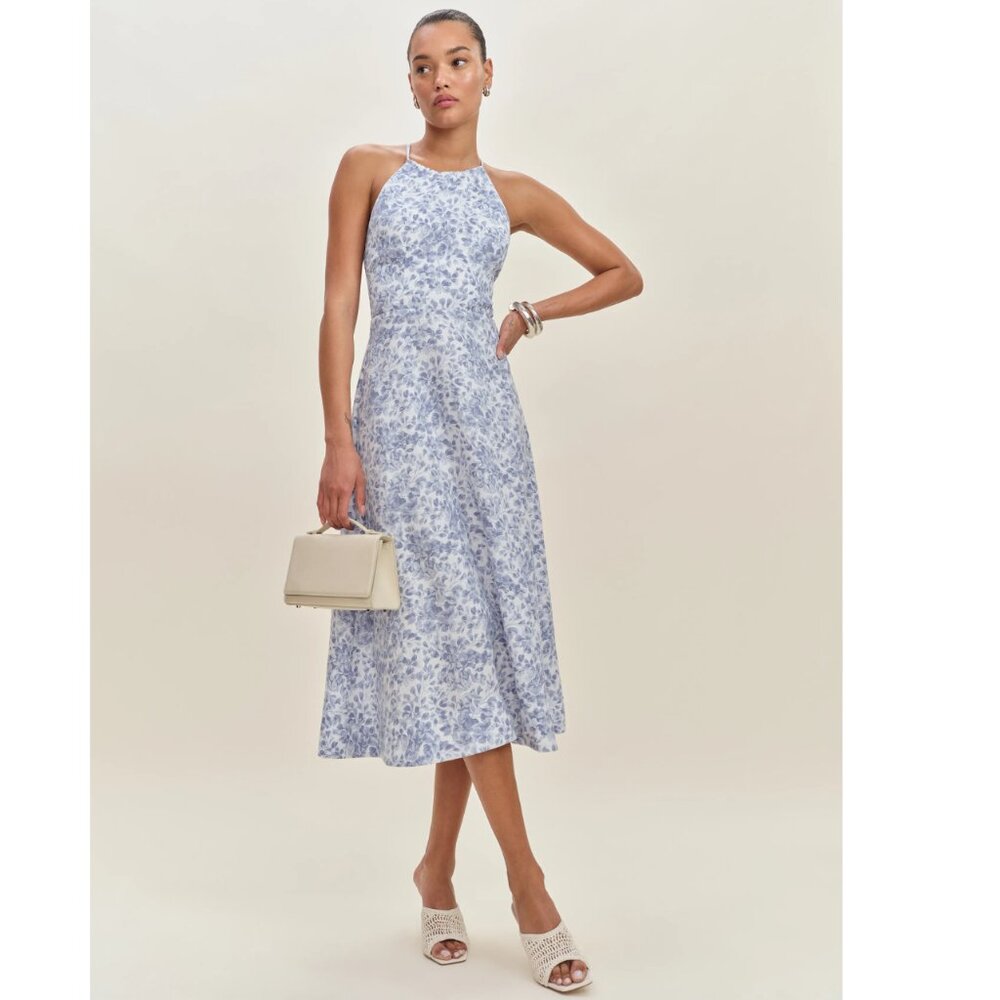 Reformation Yuliy Linen Dress in Chloe Blue